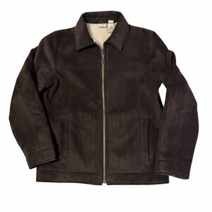 LL Bean Sherpa Lined Faux Fur Suade Brown Long-Sleeve Jacket Men's Medium